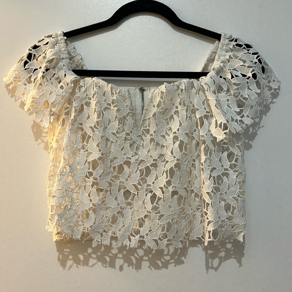 Off the Should White Lace Crop Top